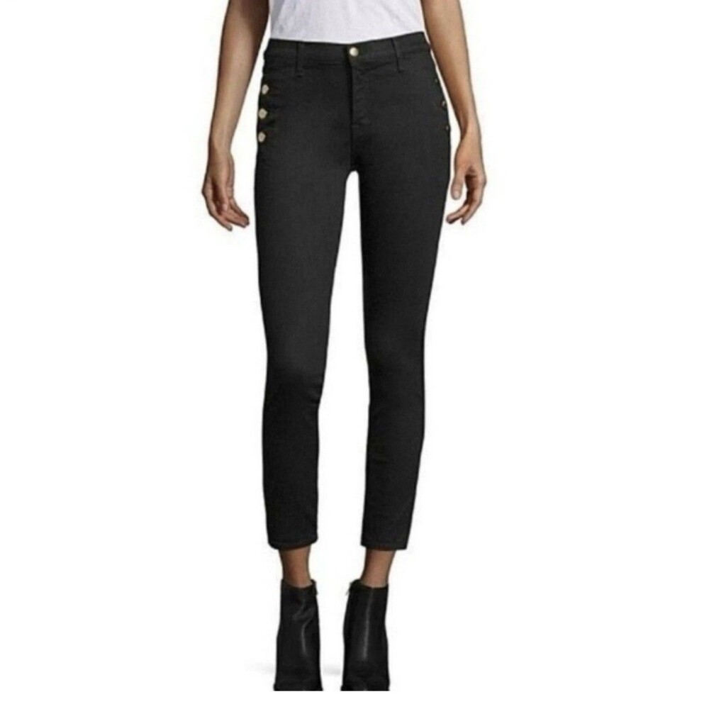 J Brand Zion Mid Rise Skinny Ankle Jeans 27 Vesper Black Exposed Buttons